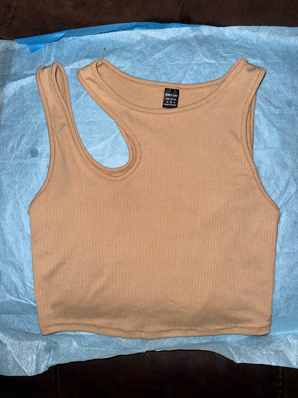 GISLY LAU Nude Ribbed Seamless Crop Tank Top Size US 6